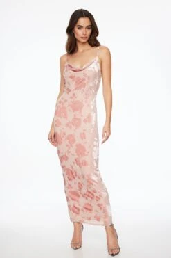 Dynamite Burnout Cowl Neck Midi Dress In Pink