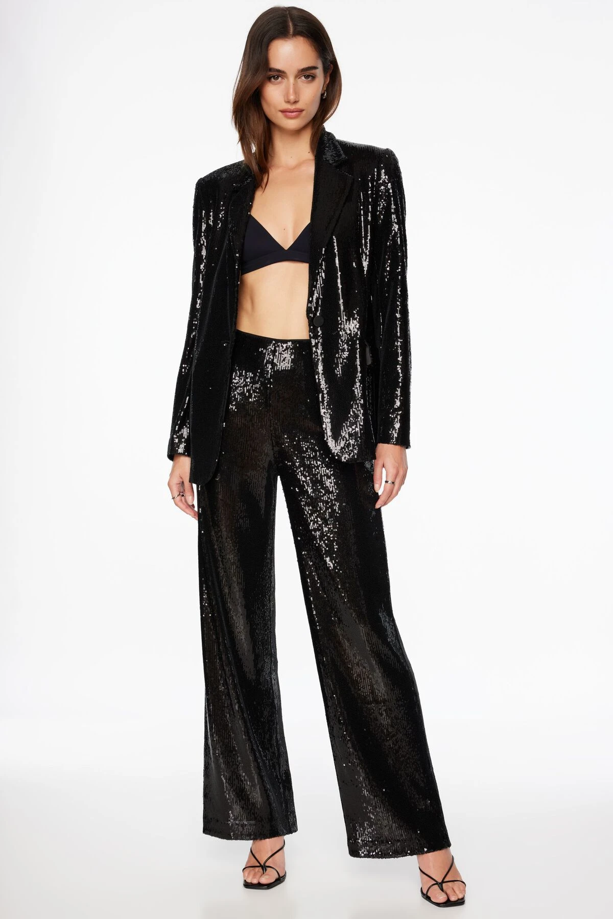 Dynamite Yasmin Sequin Straight Leg Pant In Jet Black - Image 2