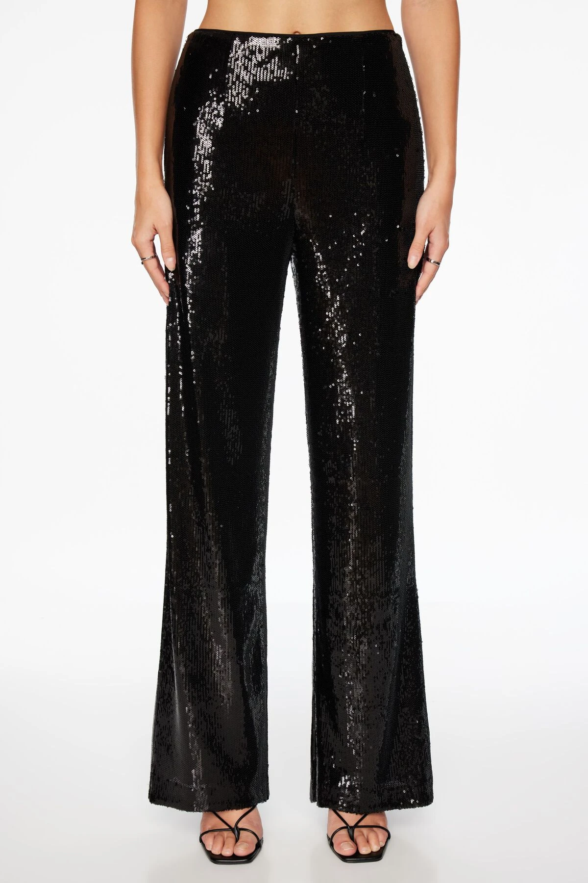 Dynamite Yasmin Sequin Straight Leg Pant In Jet Black - Image 3