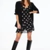 Dynamite Chiffon Polka Dot Ruffled Mini Dress In Black & White Polka Dots