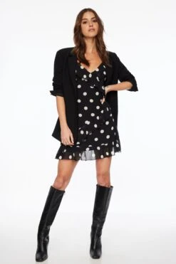 Dynamite Chiffon Polka Dot Ruffled Mini Dress In Black & White Polka Dots