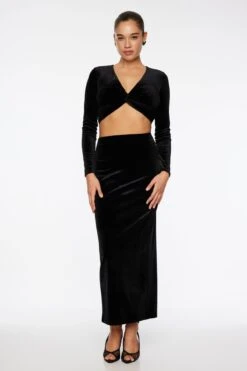 Dynamite Arya Velvet Tube Maxi Skirt In Jet Black