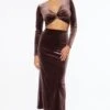 Dynamite Arya Velvet Tube Maxi Skirt In Candied Chestnuts