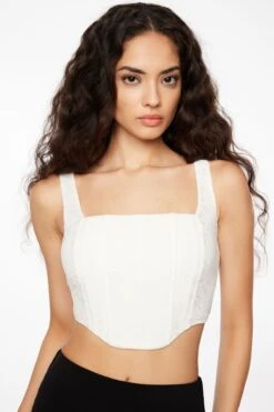 Dynamite Saige Lace Square Neck Corset Top In Snow White