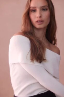 Dynamite Fold Over Off Shoulder Sweater In Snow White