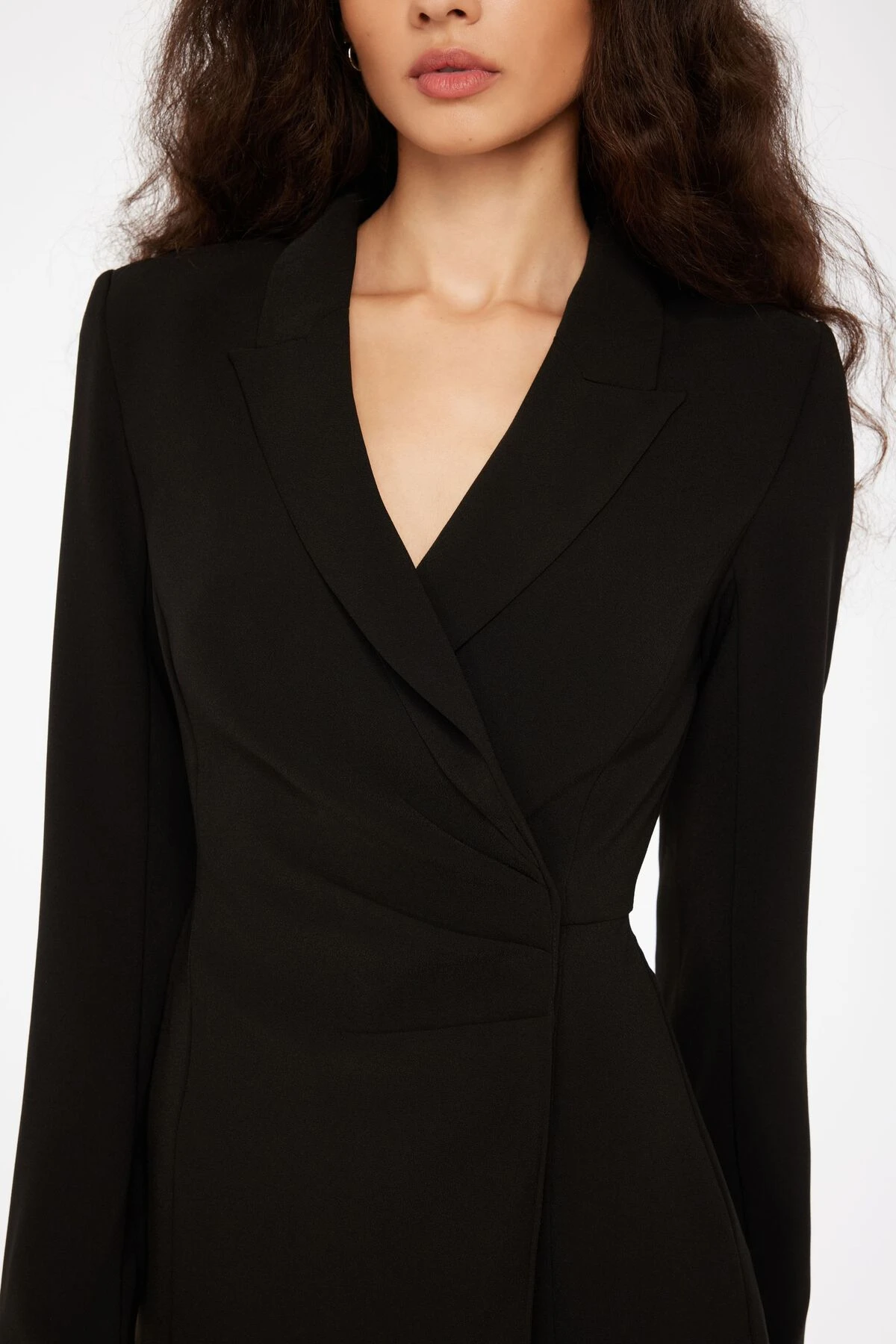 Dynamite Maggie Long Sleeve Blazer Romper With Pleats In Jet Black - Image 2