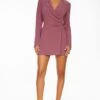 Dynamite Maggie Long Sleeve Blazer Romper With Pleats In Rose Violet Purple