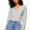Dynamite Heavenlyarn™ Cropped Cardigan In Light Grey Melange