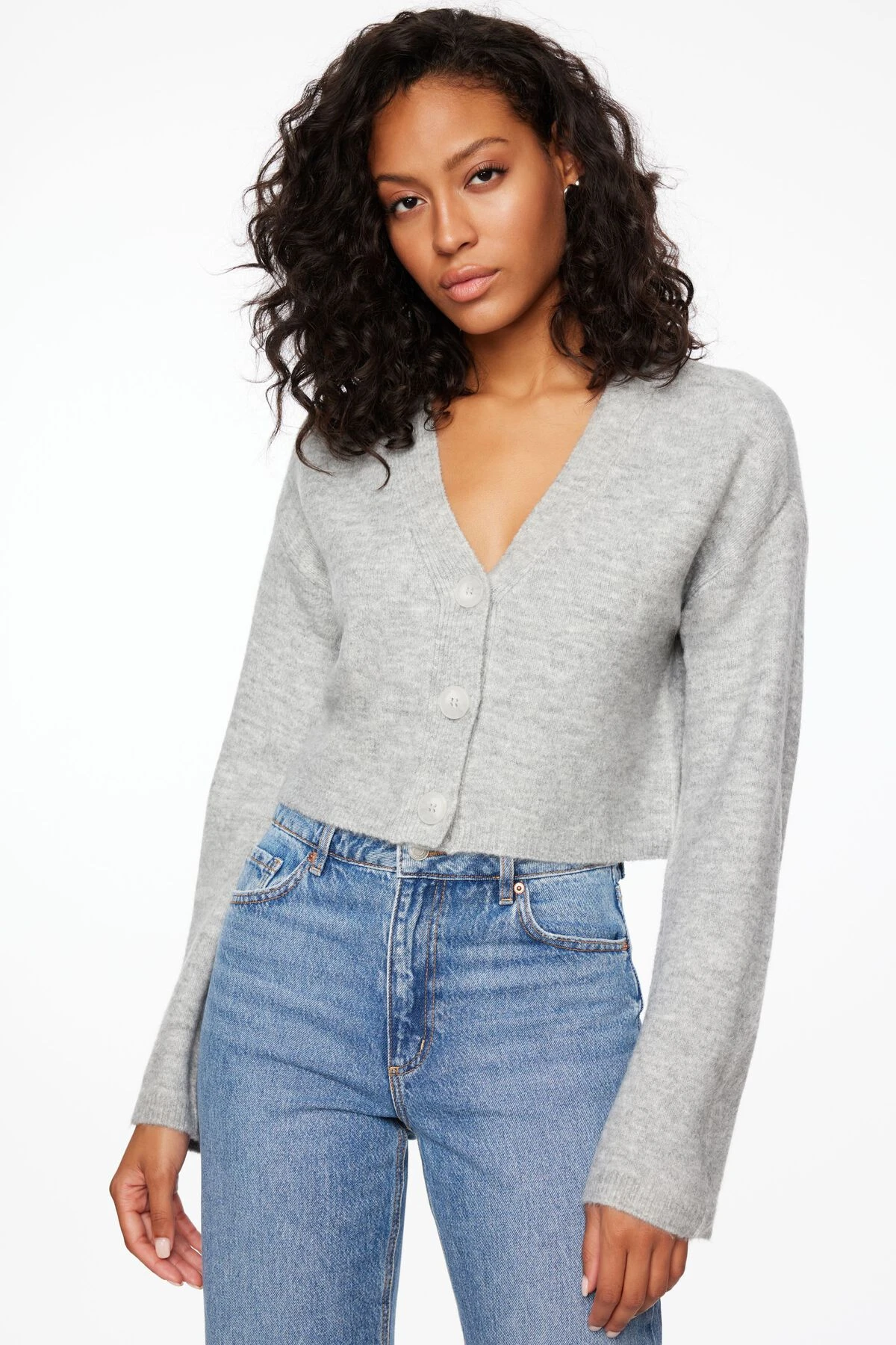 Dynamite Heavenlyarn™ Cropped Cardigan In Light Grey Melange