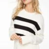 Dynamite Long Sleeve Crew Neck Sweater In Cream & Jet Black Stripe