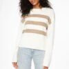 Dynamite Long Sleeve Crew Neck Sweater In Cream & Silver Mink Stripes