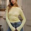 Dynamite Sheer Long Sleeve Sweater Top In Yellow