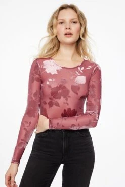 Dynamite Kyla Sheer Bodysuit In Pink Burnout