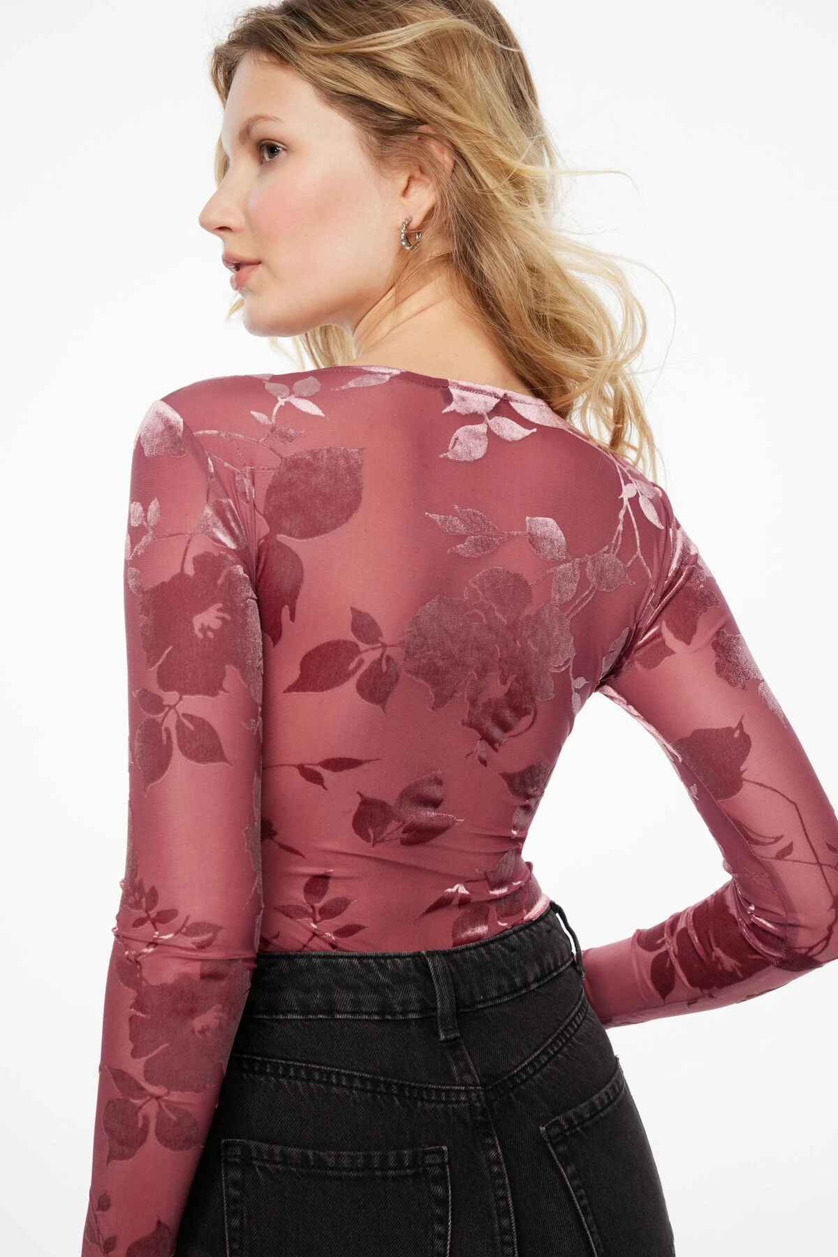 Dynamite Kyla Sheer Bodysuit In Pink Burnout - Image 3