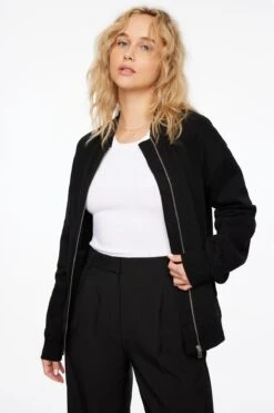 Dynamite Fleece Bomber Jacket In Jet Black