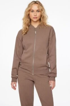 Dynamite Fleece Bomber Jacket In Deep Taupe