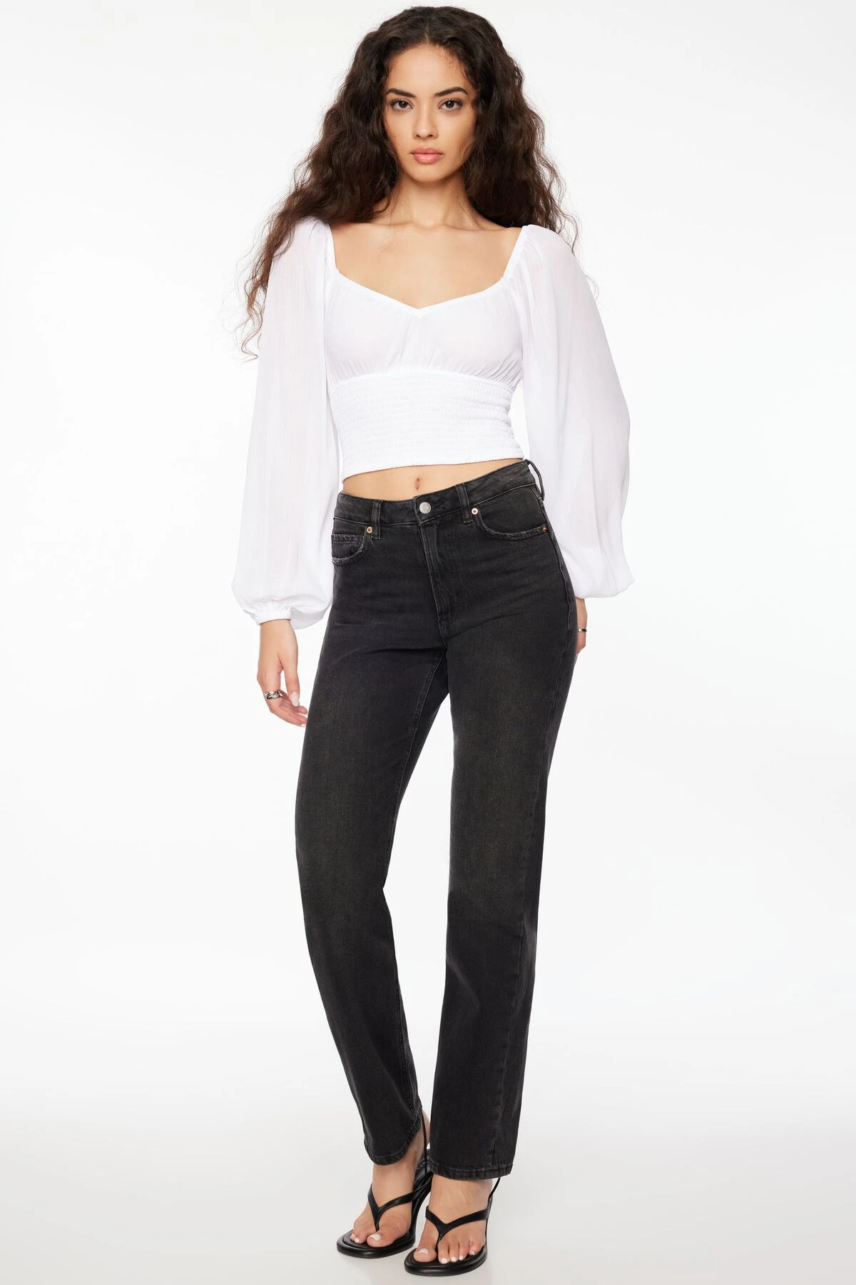 Dynamite Lilie Balloon Sleeve Smocked Top In Bright White - Image 2