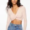 Dynamite Long Sleeve Twist Front Crop Top In Pink Blossom