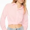 Dynamite Cropped Button Up Shirt In Parfait Pink