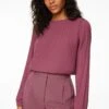 Dynamite Long Sleeve Pleated Top In Damson Purple