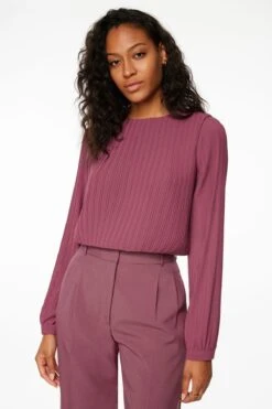Dynamite Long Sleeve Pleated Top In Damson Purple