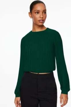 Dynamite Long Sleeve Pleated Top In Jewel Green