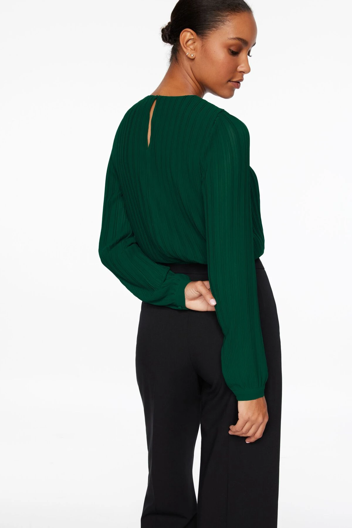 Dynamite Long Sleeve Pleated Top In Jewel Green - Image 3