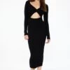 Dynamite Twisted Cutout Midi Dress In Jet Black
