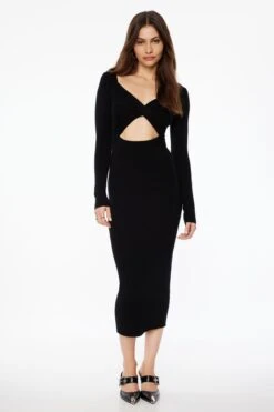 Dynamite Twisted Cutout Midi Dress In Jet Black