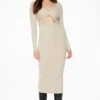 Dynamite Twisted Cutout Midi Dress In Rainy Day Beige