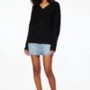 Dynamite Long Sleeve V-Neck Sweater In Jet Black