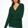 Dynamite Long Sleeve V-Neck Sweater In Jewel Green