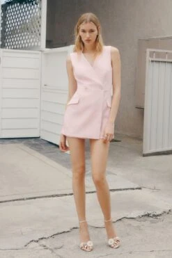Dynamite Sleeveless Open Back Blazer Romper In Fairy Tale Pink