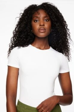 Dynamite Sculpt Short Sleeve Crew Neck Bodysuit In Bright White