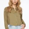 Dynamite Cropped Tencel Shirt In Covert Green