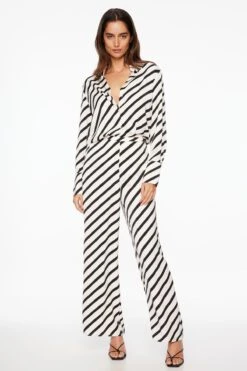 Dynamite Thin Waistband Wide Leg Pants In Diagonal Stripe White & Black
