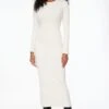 Dynamite Long Sleeve Crewneck Rib Maxi Dress In Sea Salt Off-White