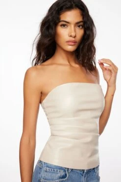Dynamite Faux Leather Strapless Top In Natural Beige
