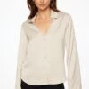 Dynamite Piper Long Sleeve Satin Shirt In Polished Pearl Beige