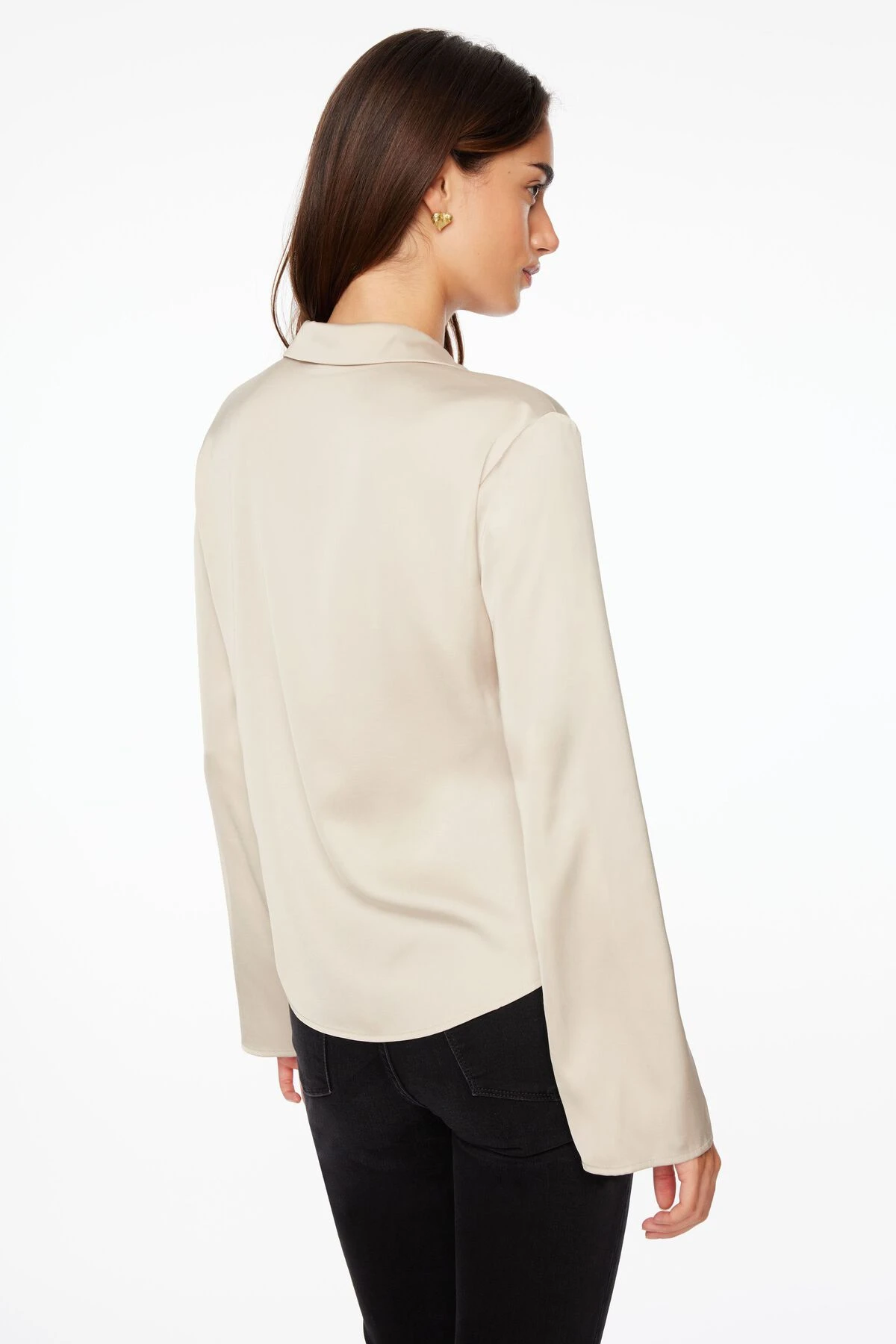 Dynamite Piper Long Sleeve Satin Shirt In Polished Pearl Beige - Image 3