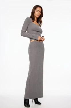 Dynamite Brushed Maxi Skirt In Stone Grey Mix