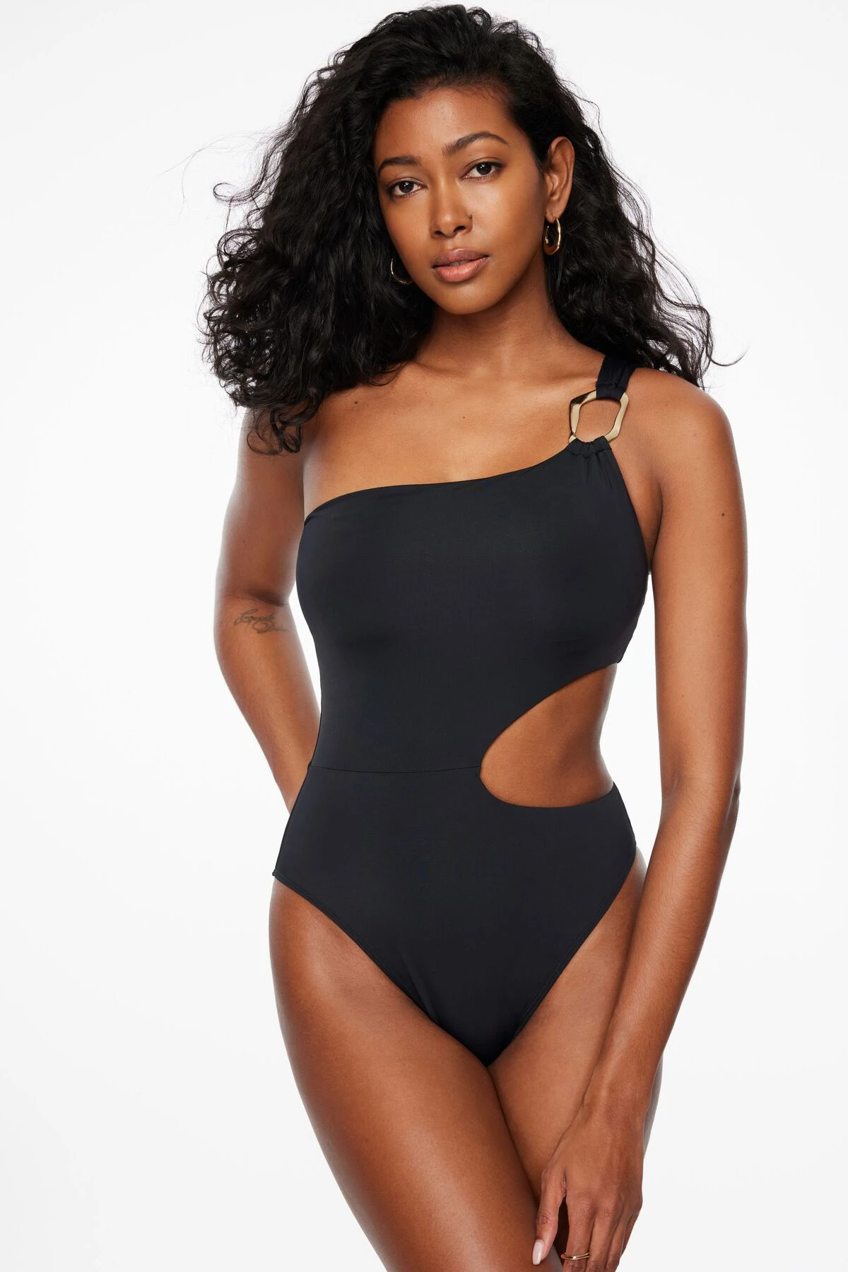 Dynamite One Shoulder Cutout One Piece In Jet Black - Image 2