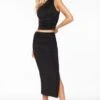 Dynamite Shannen Side Ruched Midi Skirt In Jet Black
