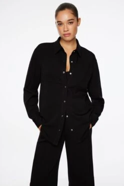 Dynamite Scuba Button Up Shacket In Jet Black