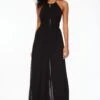 Dynamite Halter Pleated Jumpsuit In Jet Black