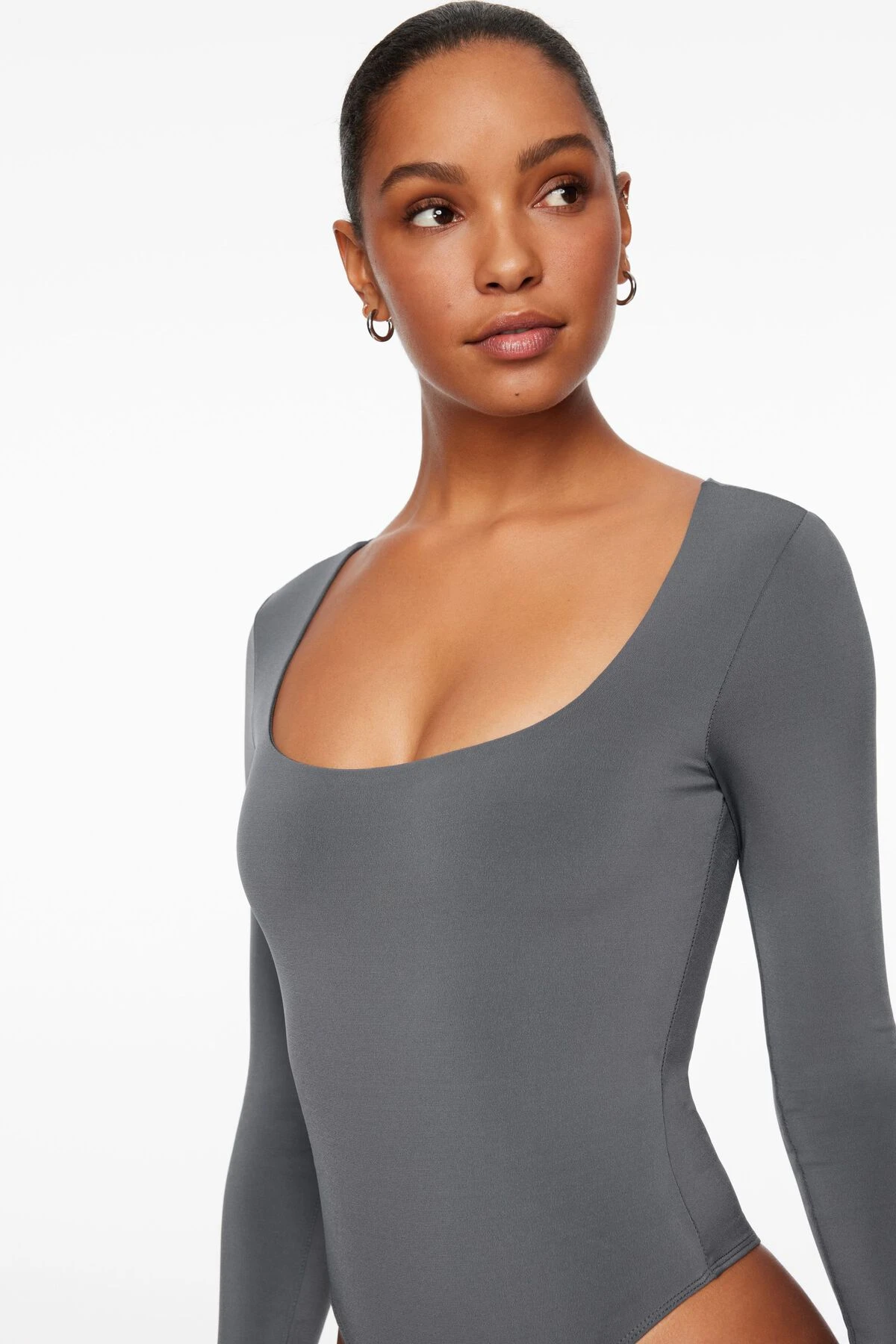 Dynamite Maren Sculpt Square Neck Bodysuit In Turbulence Grey - Image 2