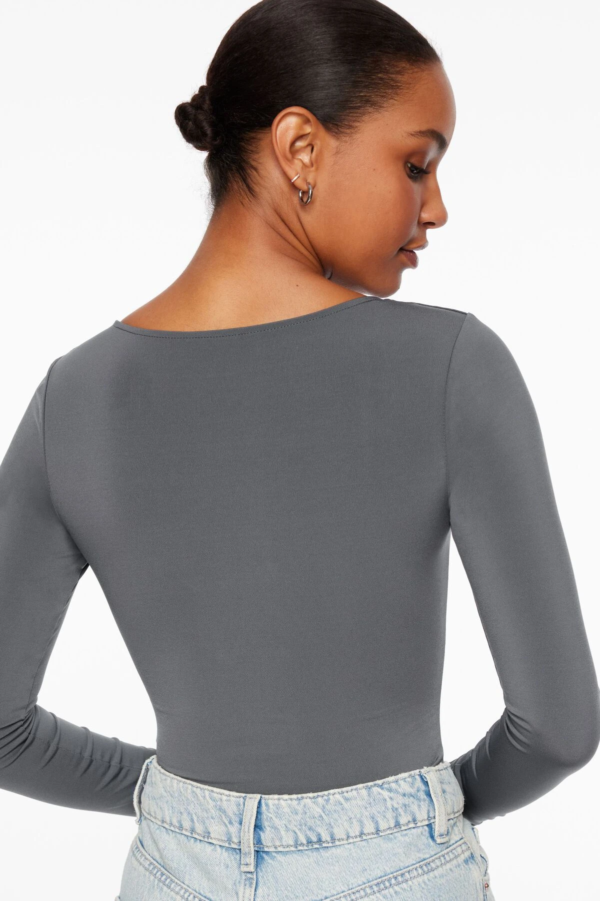 Dynamite Maren Sculpt Square Neck Bodysuit In Turbulence Grey - Image 3