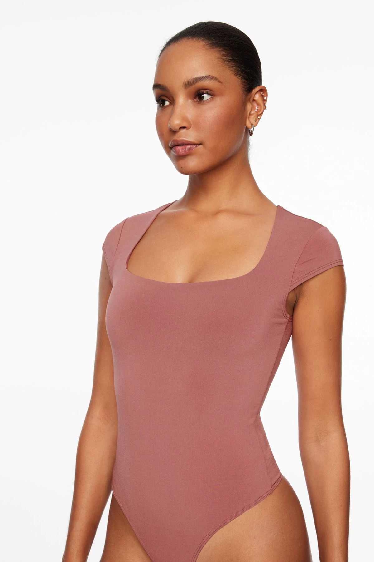 Dynamite Tana Sculpt Short Sleeve Square Neck Bodysuit In Deco Rose - Image 2
