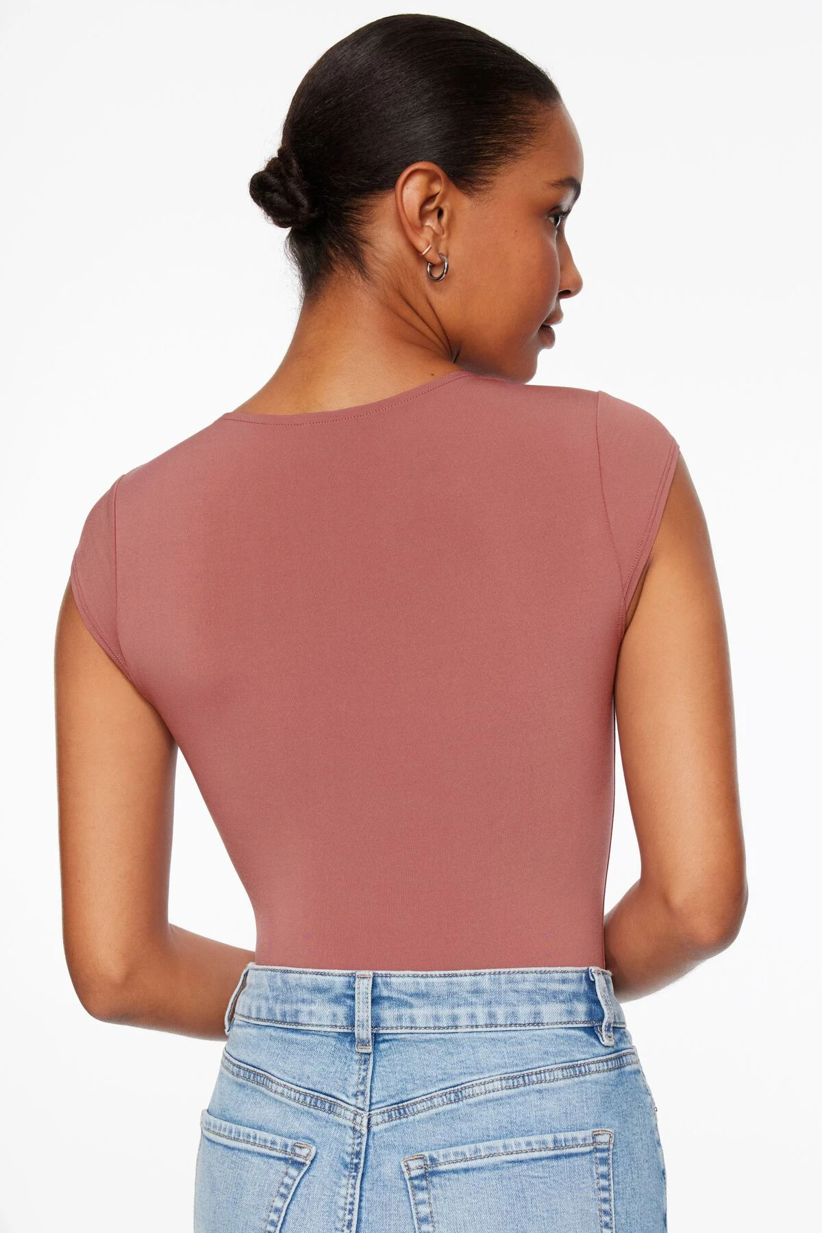 Dynamite Tana Sculpt Short Sleeve Square Neck Bodysuit In Deco Rose - Image 3