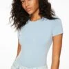 Dynamite Drea Sculpt Short Sleeve Crew Neck Bodysuit In Ashley Blue